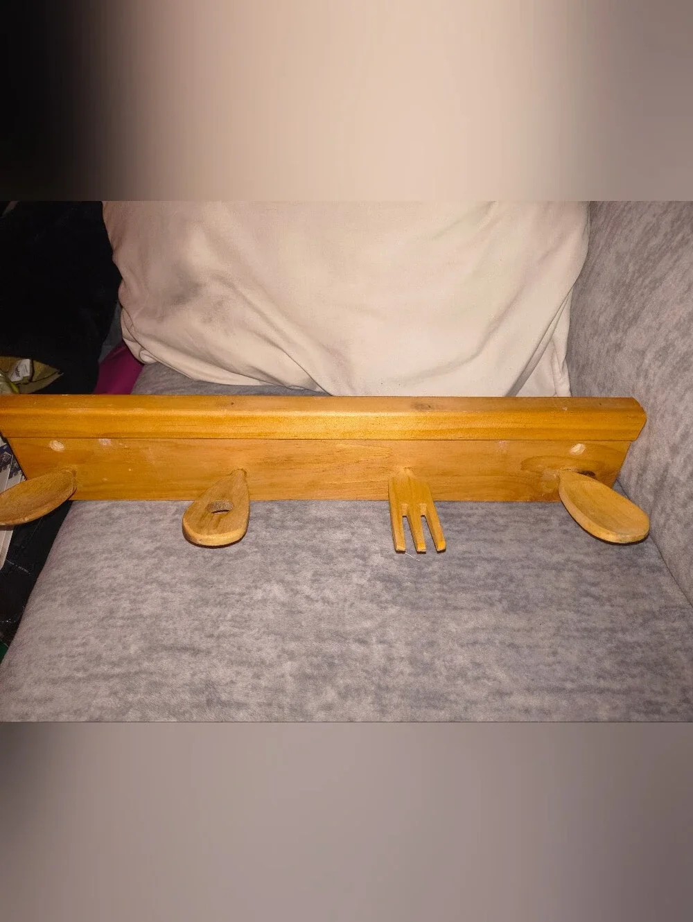 Wooden Kitchen Utensil Wall Rack - Natural Wood